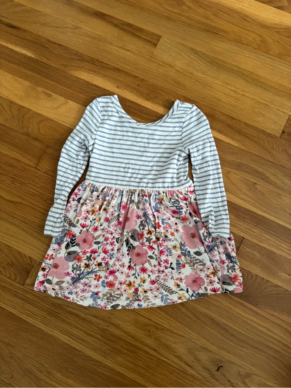 Little Sleepies, Long-Sleeve Striped Top with Floral Skirt Dress - Pink & White